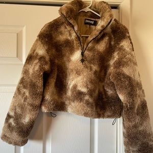 Darker Wavs by Dolls Kill fleece pullover with 1/4 zip and elastic pull waist